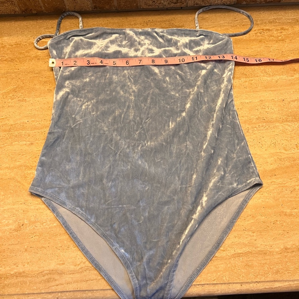 Forever 21 Velvet Light Blue Bodysuit Leotard Size M